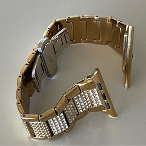 Gold Tone Metal Stainless Steel Pavé Rhinestone Watch Bracelet